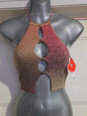 Cider Ombre Halter Keyhole Knit Crop Top — Pink & Brown